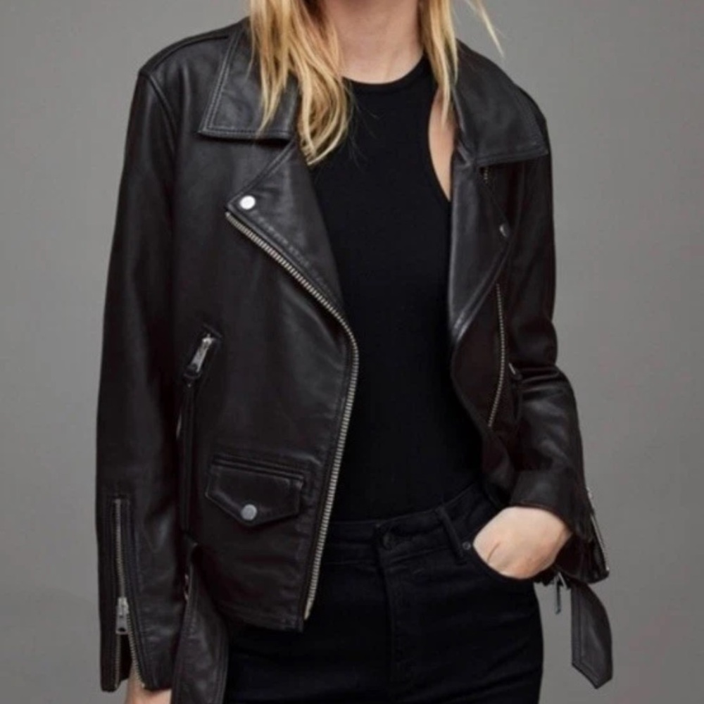 ALLSAINTS Luna 4 in 1 Shearling-Vest Leather Biker Jacket U.S. Sz. 12 - NWT - Picture 16 of 16